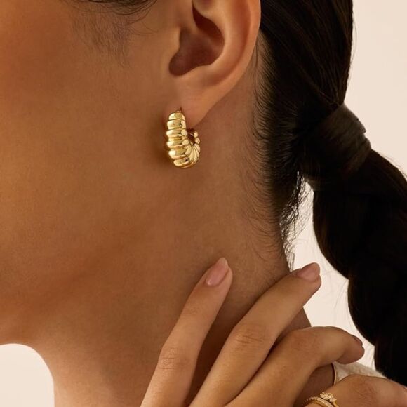 14k Gold Plated Croissant Chunky Earrings - Picture 4 of 4